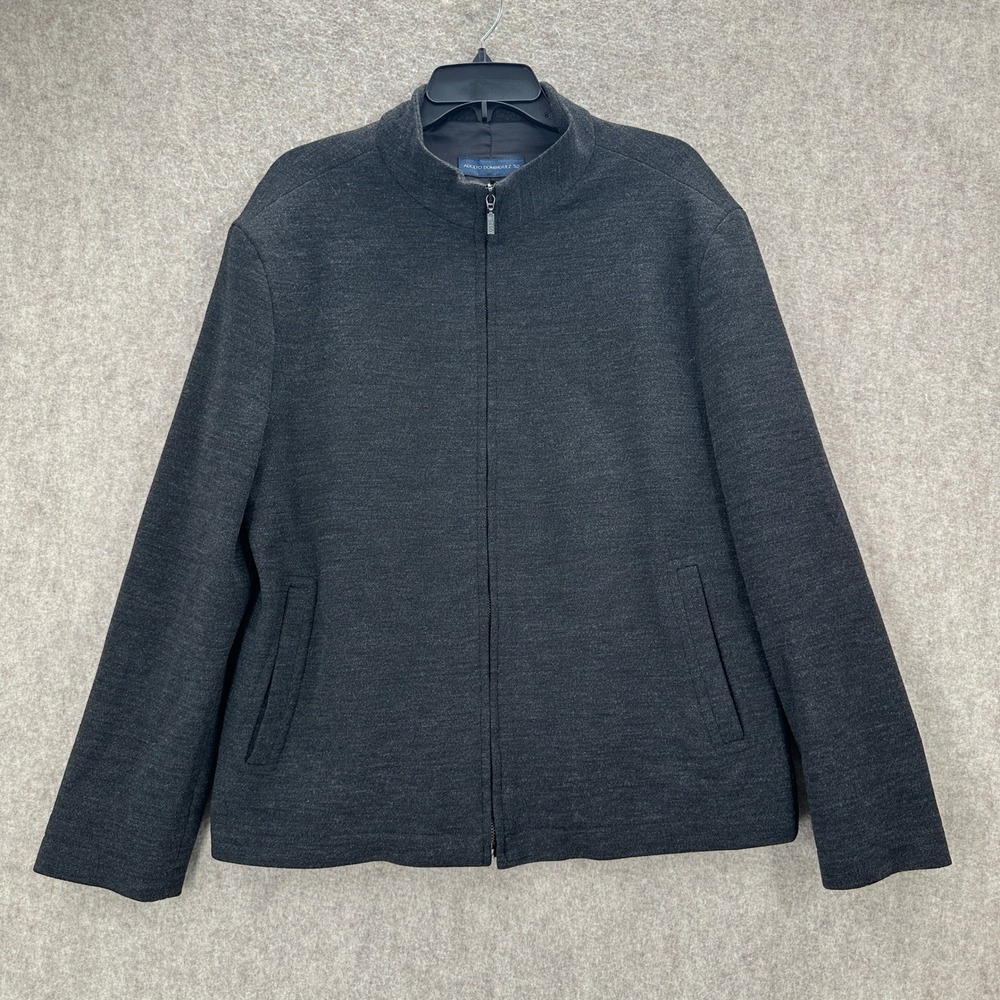 Adolfo Dominguez Mens 100% Wool Full Zip Mock Neck Jacket Charcoal Gray Size LG